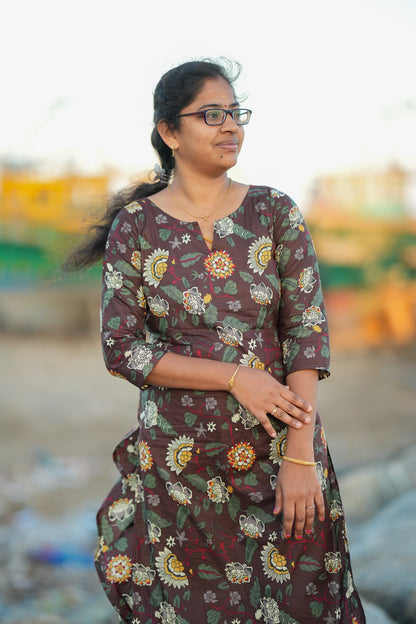 Medha - Brown Cotton Straight Cut Kurti Set