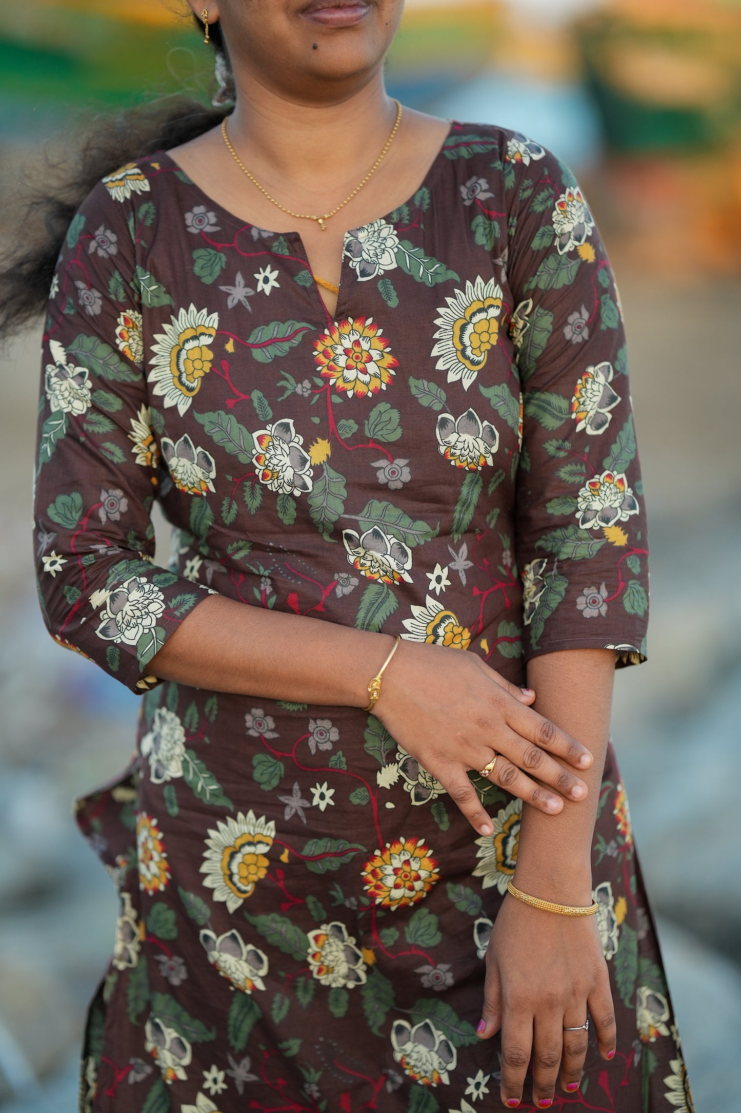 Medha - Brown Cotton Straight Cut Kurti Set