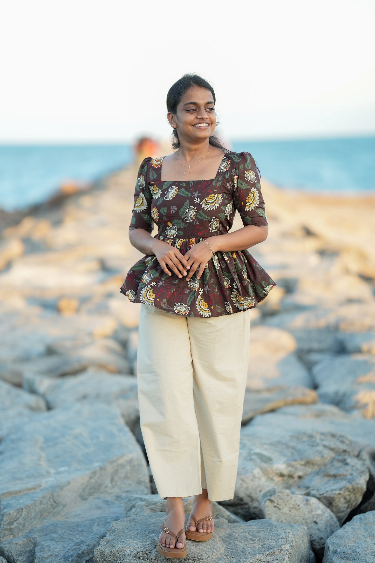 Medha - Brown Cotton Peplum Top