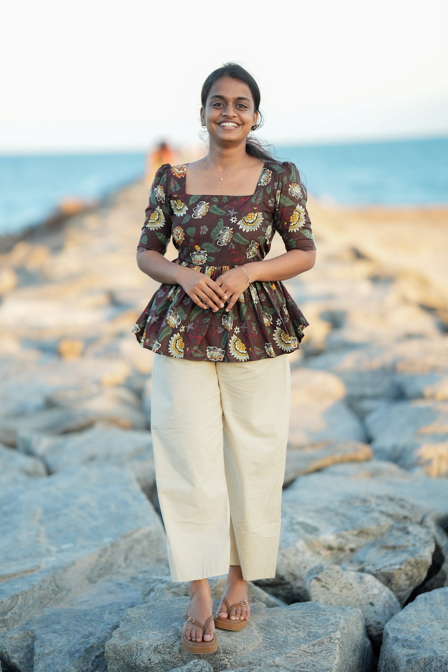 Medha - Brown Cotton Peplum Top