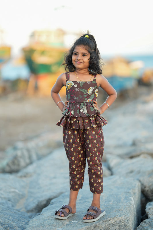 Medha - Brown Kids Cotton Co-ord Set