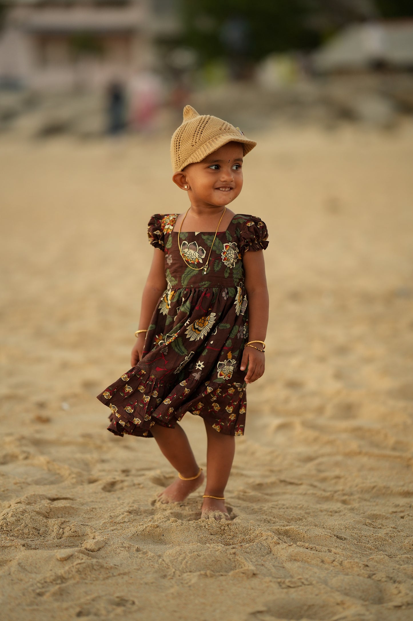 Medha - Brown Kids Cotton Frock