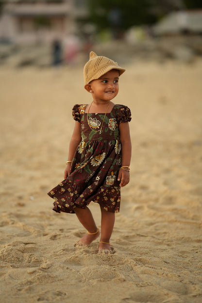 Medha - Brown Kids Cotton Frock