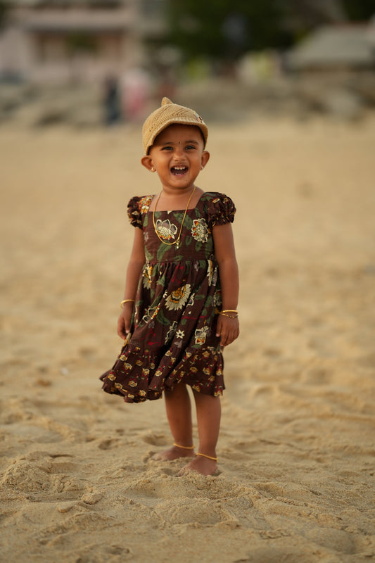 Medha - Brown Kids Cotton Frock
