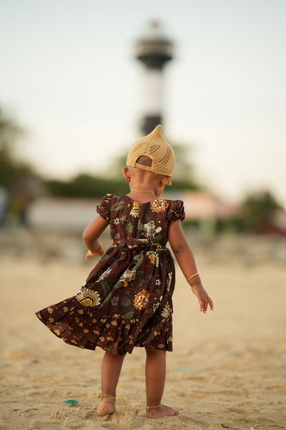 Medha - Brown Kids Cotton Frock