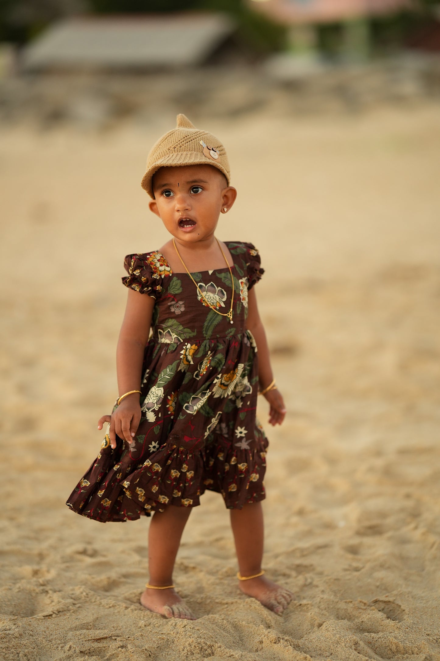 Medha - Brown Kids Cotton Frock