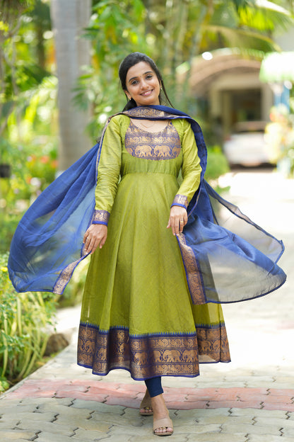 Vedhika - Green Cotton Anarkali 2 Pcs Set