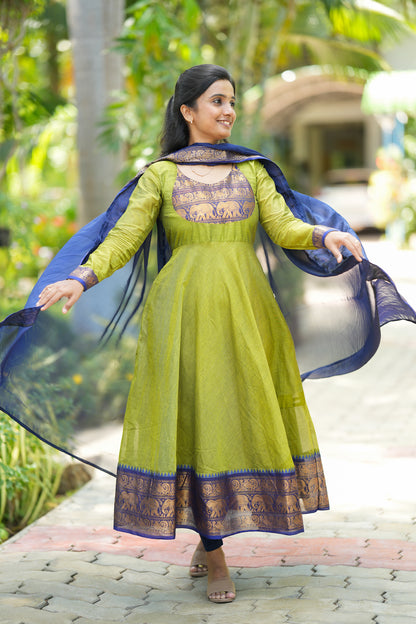 Vedhika - Green Cotton Anarkali 2 Pcs Set
