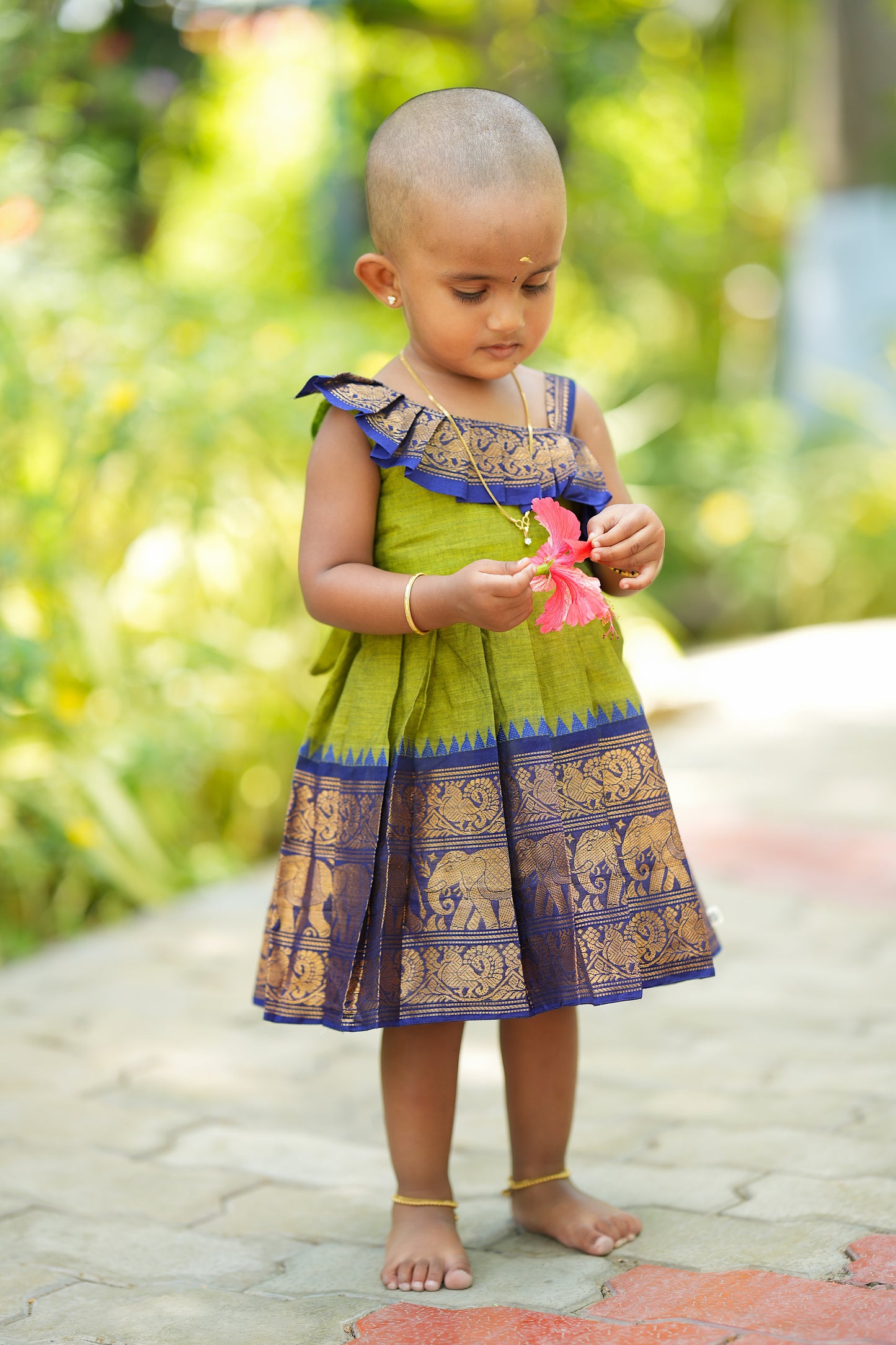 Vedhika - Green Cotton Kids Frock