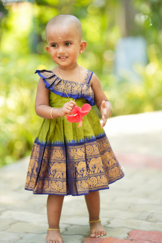 Vedhika - Green Cotton Kids Frock