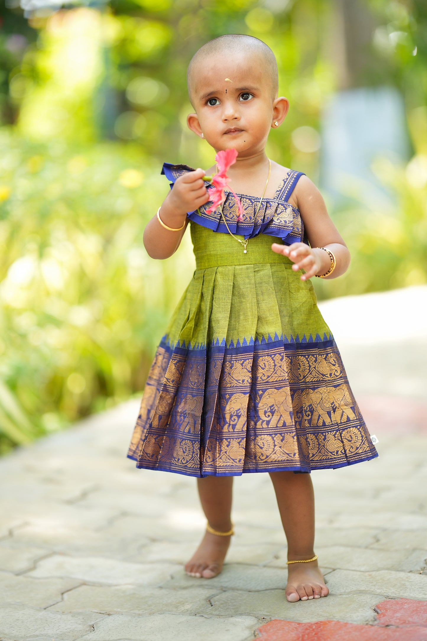Vedhika - Green Cotton Kids Frock