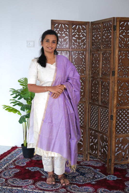 Pragya - Ivory Raw Silk Kurti Set