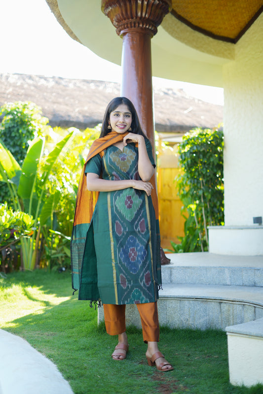 Sashvi - Bottle Green 3 Pcs Kurti Set