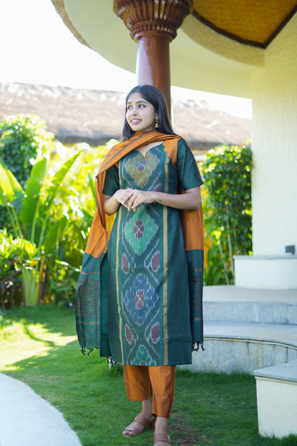 Sashvi - Bottle Green 3 Pcs Kurti Set