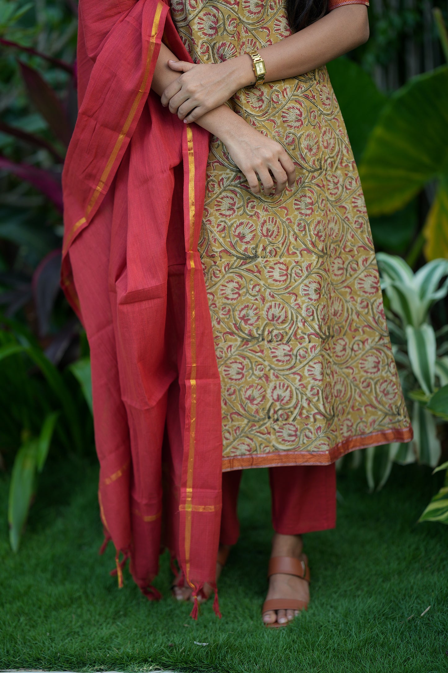 Anaya -  Soft Yellow 3 Pcs Cotton Aline Kurti Set