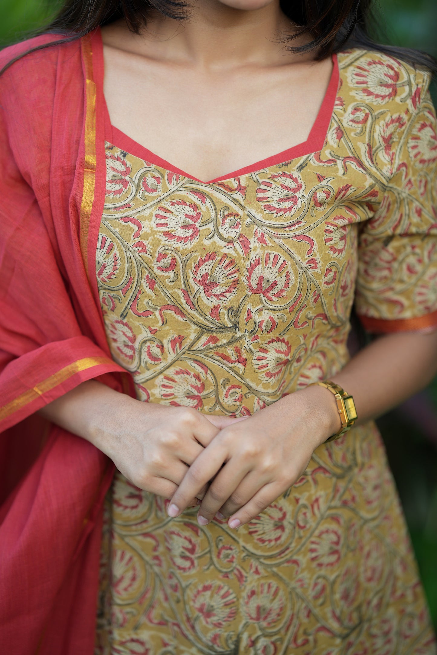 Anaya -  Soft Yellow 3 Pcs Cotton Aline Kurti Set