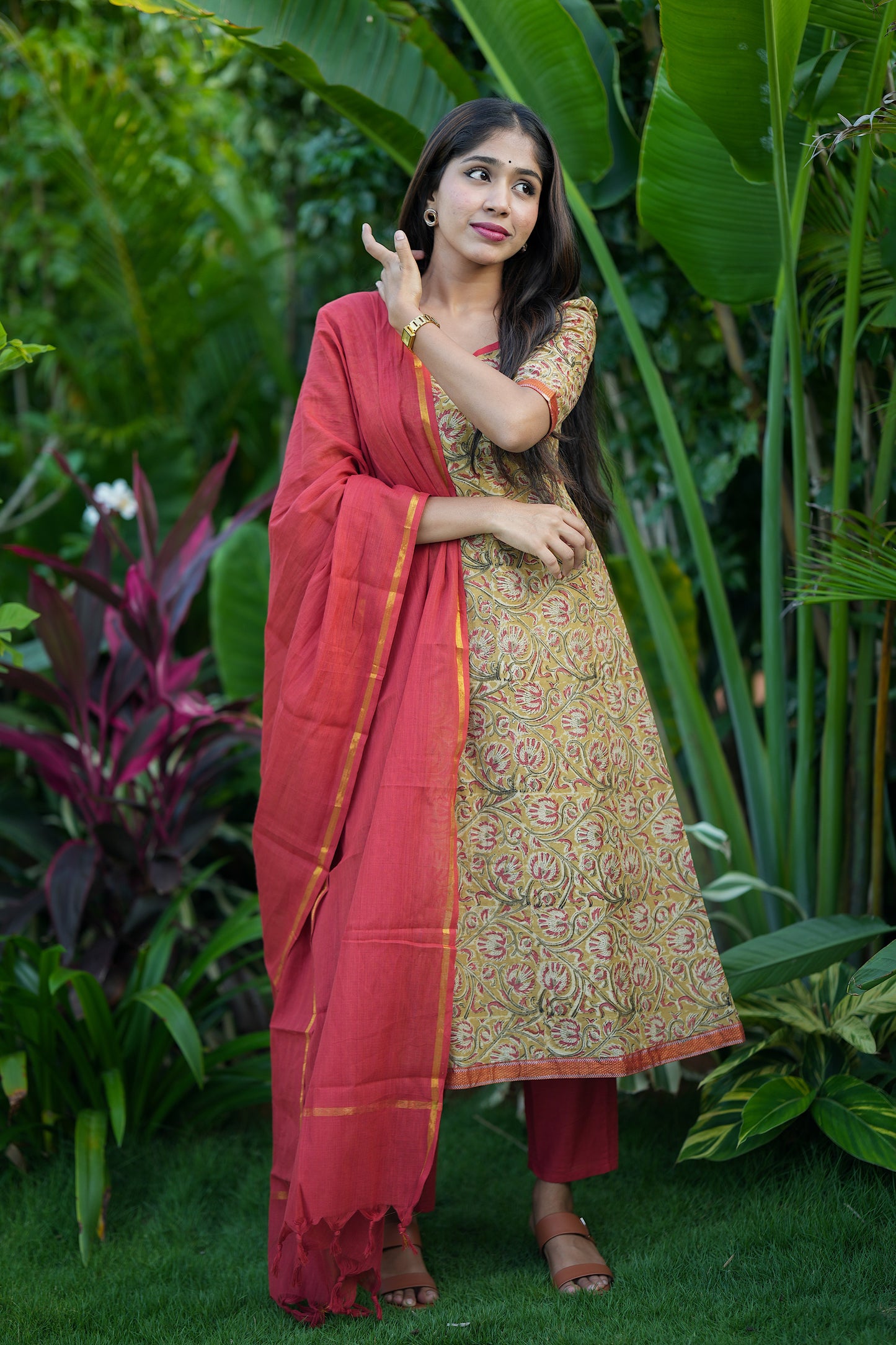 Anaya -  Soft Yellow 3 Pcs Cotton Aline Kurti Set