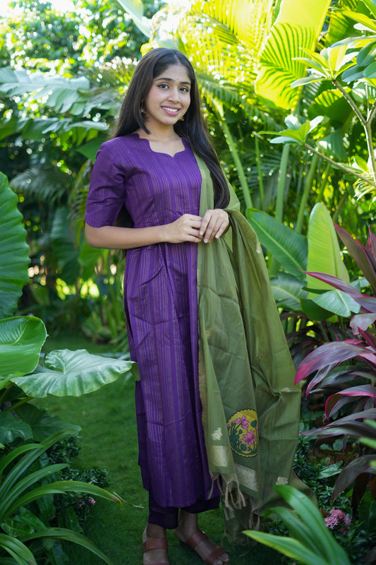Diya - Violet Raw Silk Kurta Set
