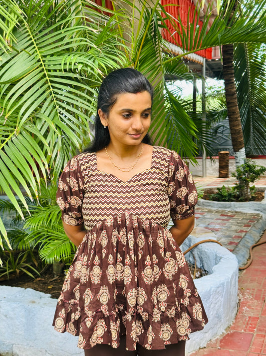 Aishu - Brown Alia Peplum Top