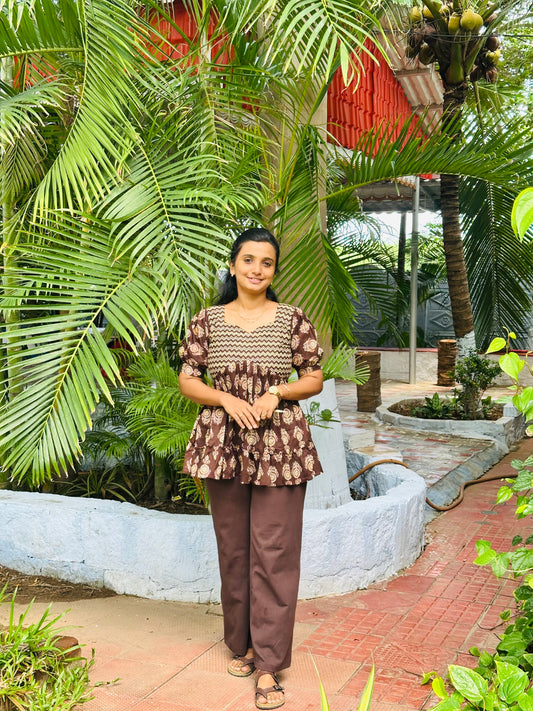 Aishu - Brown Alia Peplum Top