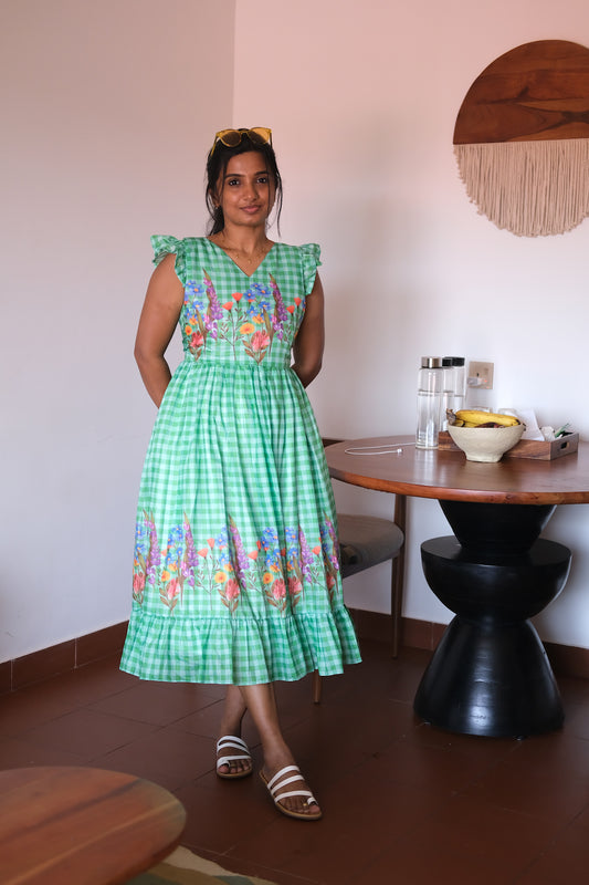 Maha - Green Checked Midi Dress