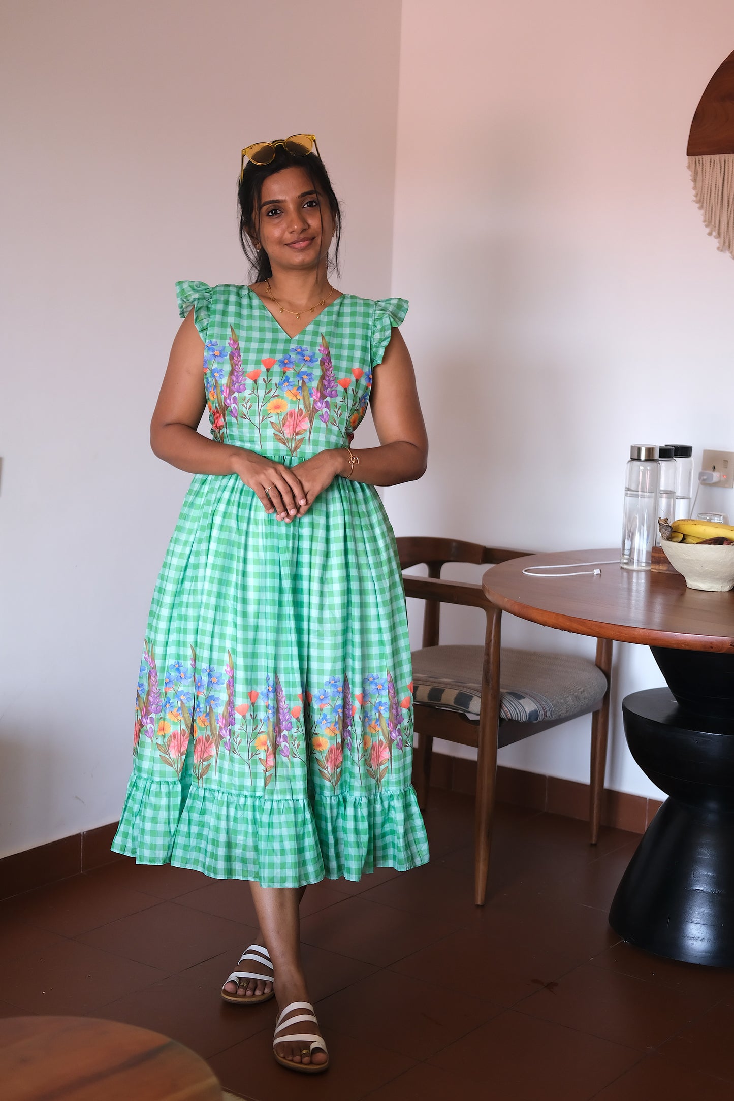 Maha - Green Checked Midi Dress