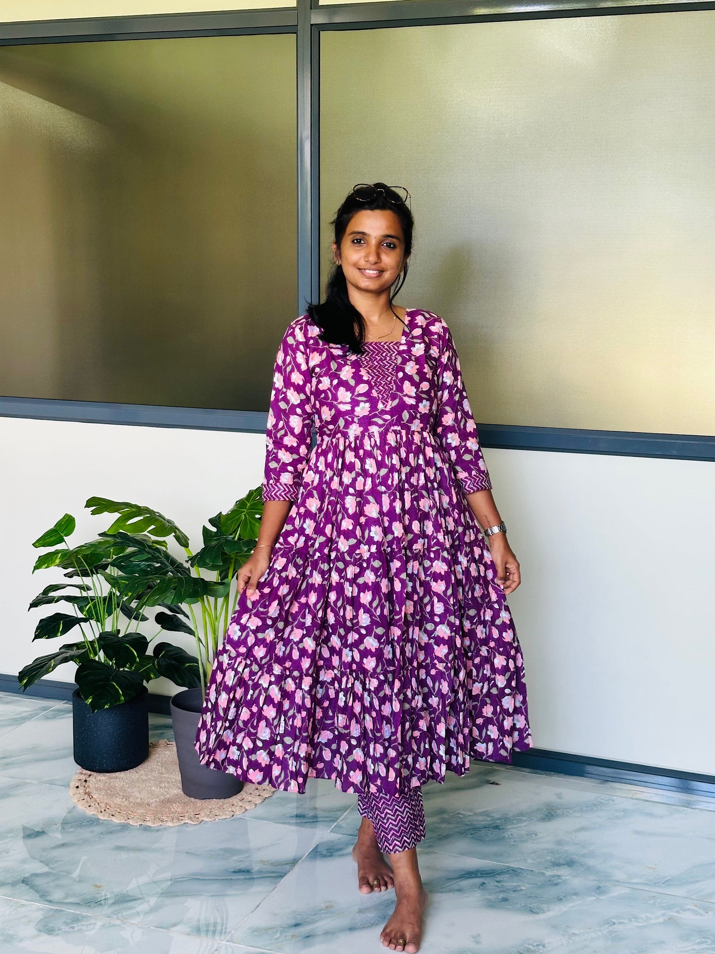 Kani - Plum Floral Tiered Anarkali Co-ord Set