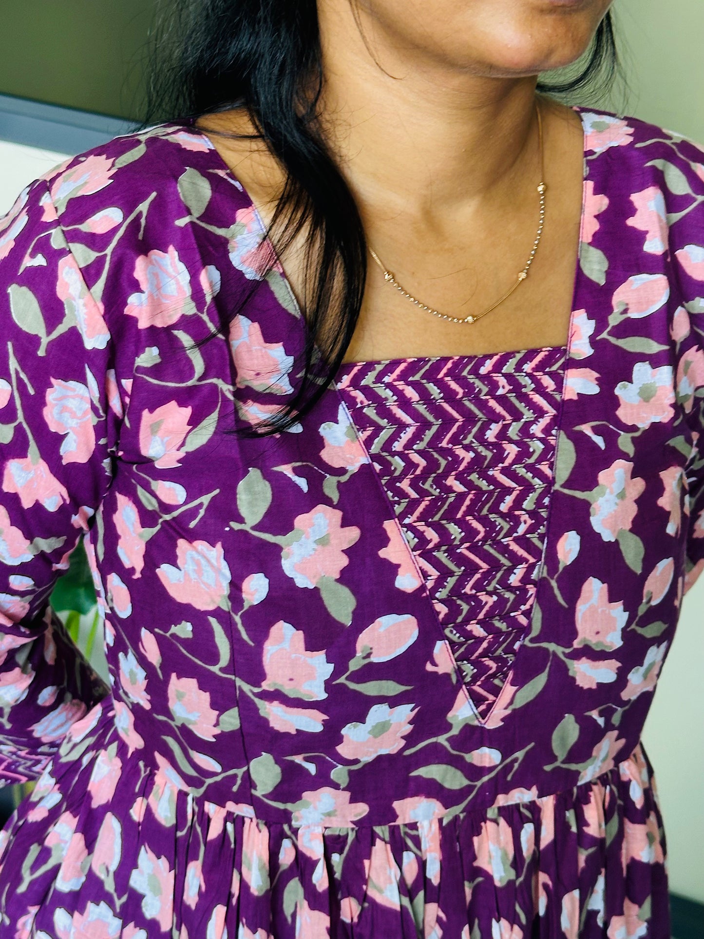 Kani - Plum Floral Tiered Anarkali Co-ord Set