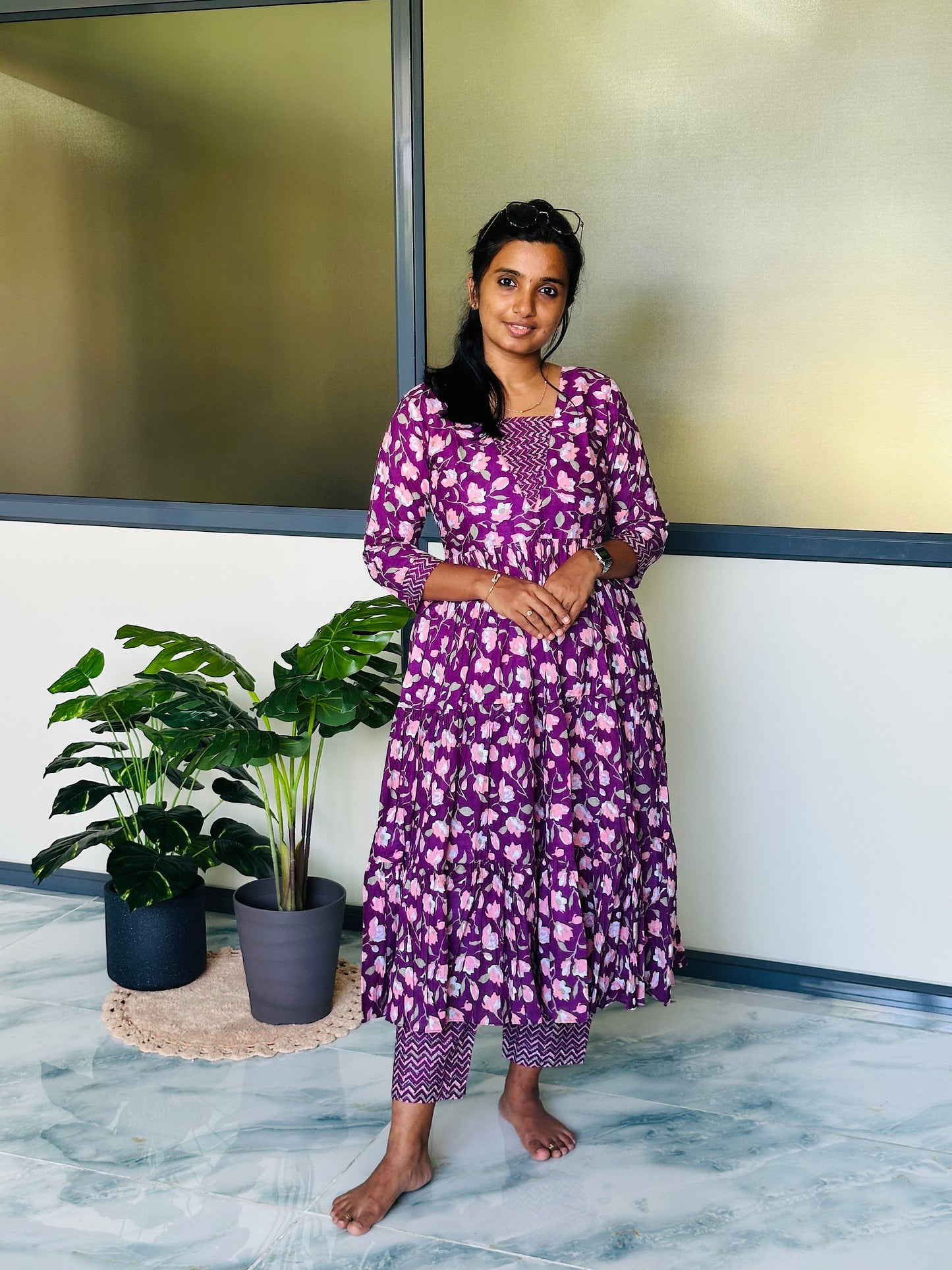 Kani - Plum Floral Tiered Anarkali Co-ord Set