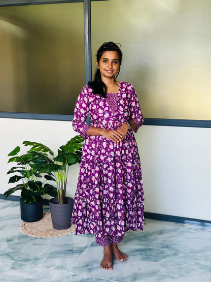 Kani - Plum Floral Tiered Anarkali Co-ord Set