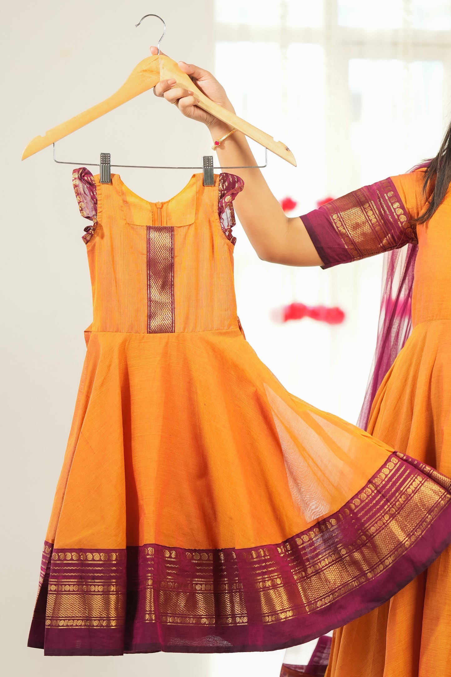 Anika - Orange Kids Ethnic Frock