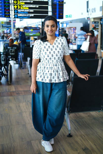 Isha - White Printed Peplum Top