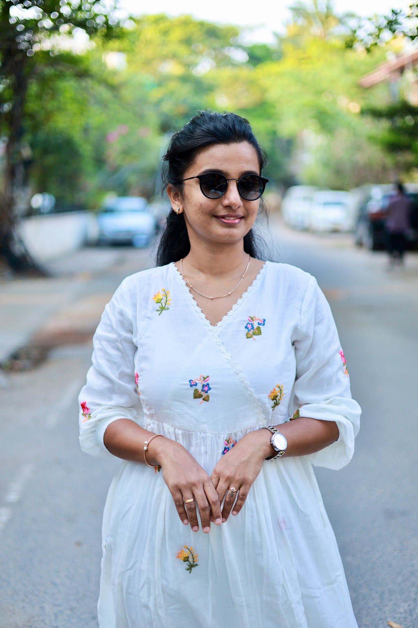 Sara - White Floral 2pcs Kurta Set