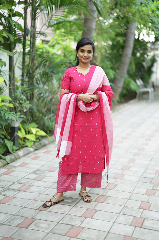 Anjali - Pink 3pcs Handloom Cotton Salwar Set