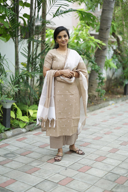Anjali - Light Brown 3pcs Handloom Cotton Salwar Set
