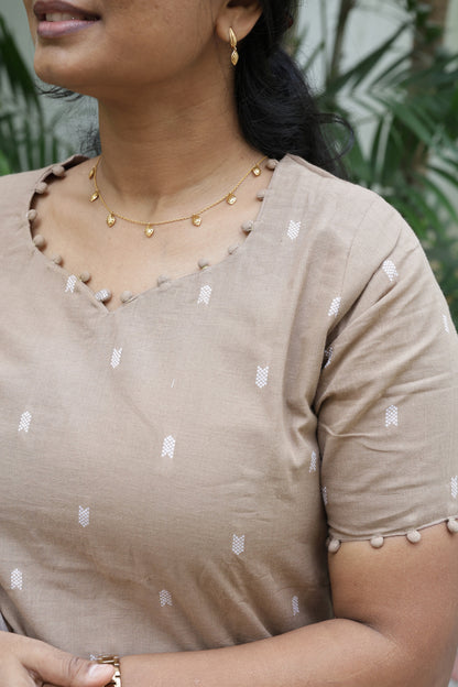 Anjali - Light Brown 3pcs Handloom Cotton Salwar Set