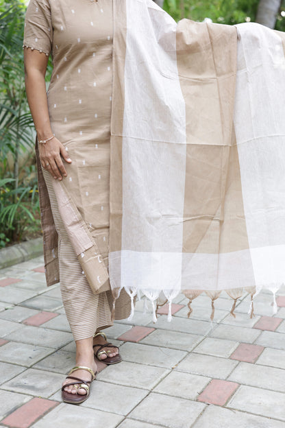 Anjali - Light Brown 3pcs Handloom Cotton Salwar Set