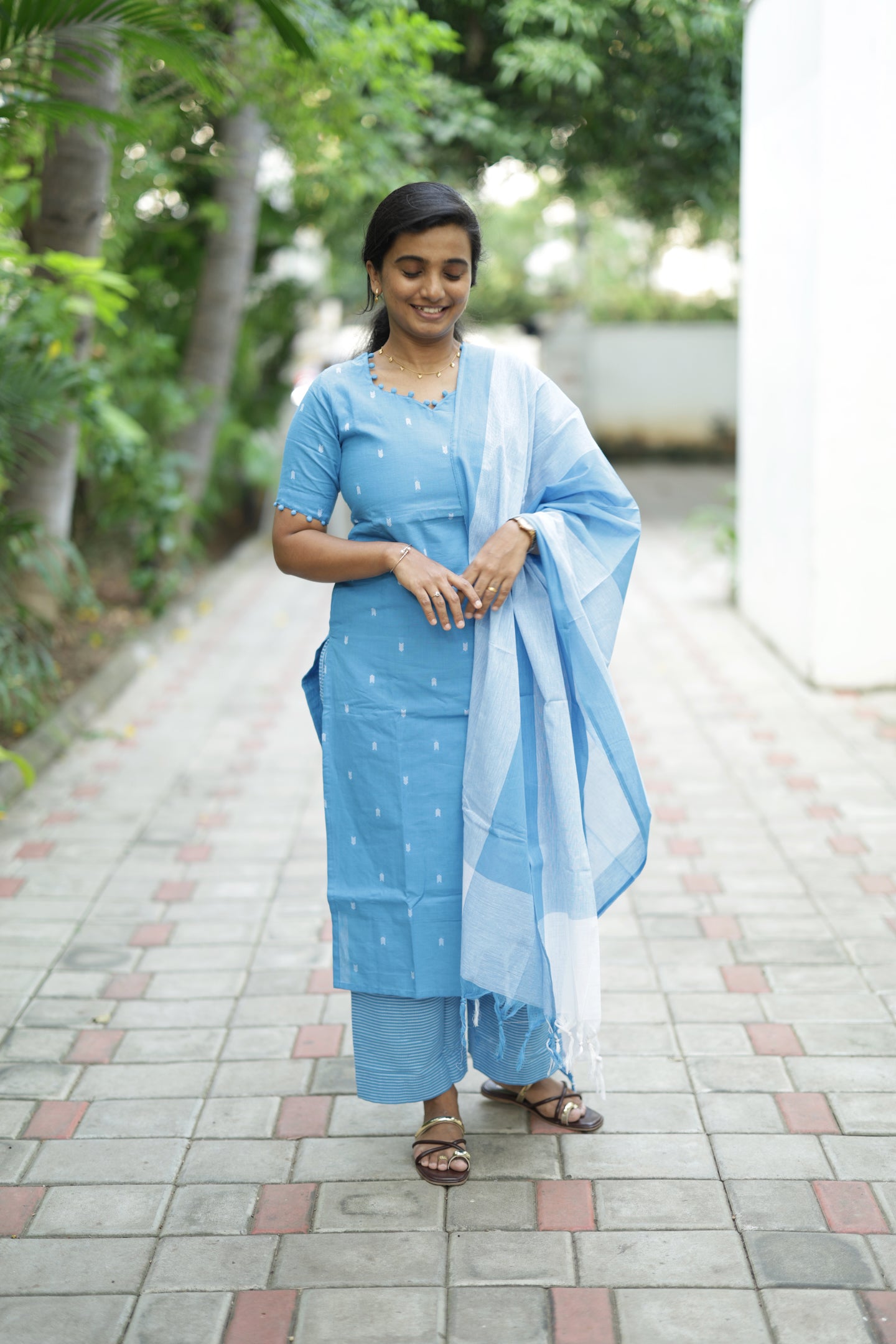 Anjali - Light Blue 3pcs Handloom Cotton Salwar Set