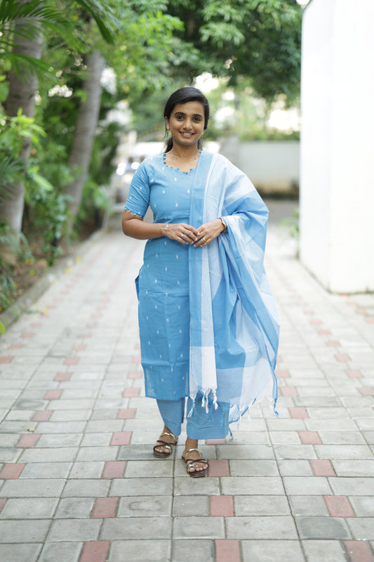 Anjali - Light Blue 3pcs Handloom Cotton Salwar Set