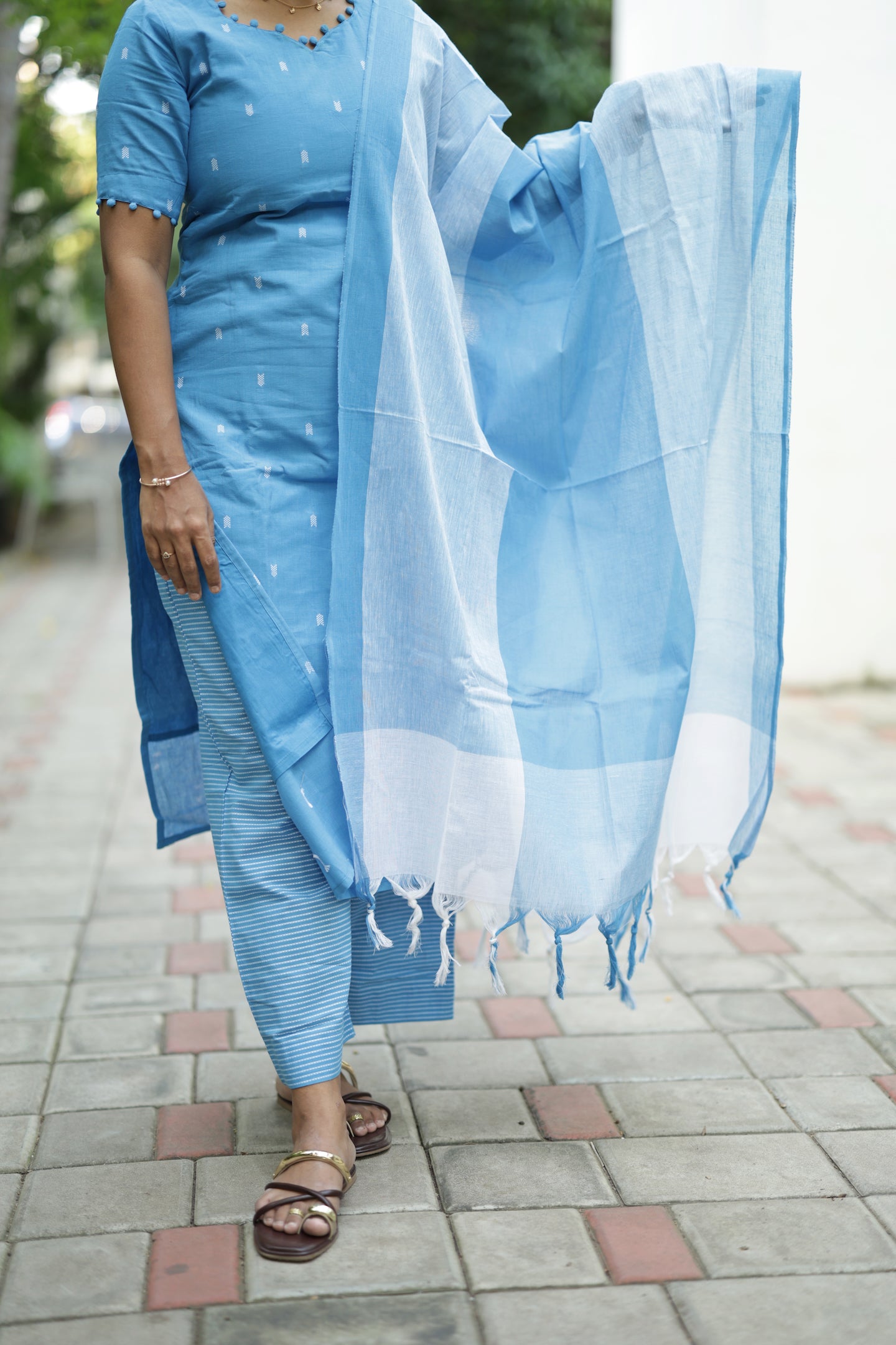 Anjali - Light Blue 3pcs Handloom Cotton Salwar Set
