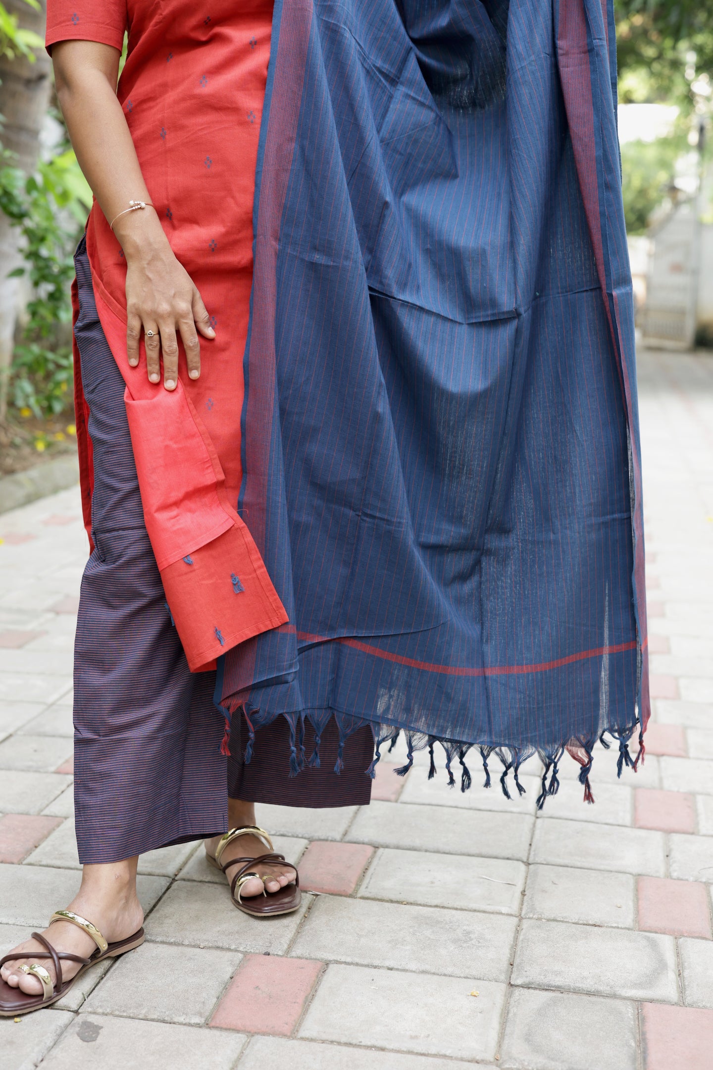 Swarna - Red 3pcs Handloom Cotton Salwar Set