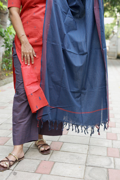 Swarna - Red 3pcs Handloom Cotton Salwar Set