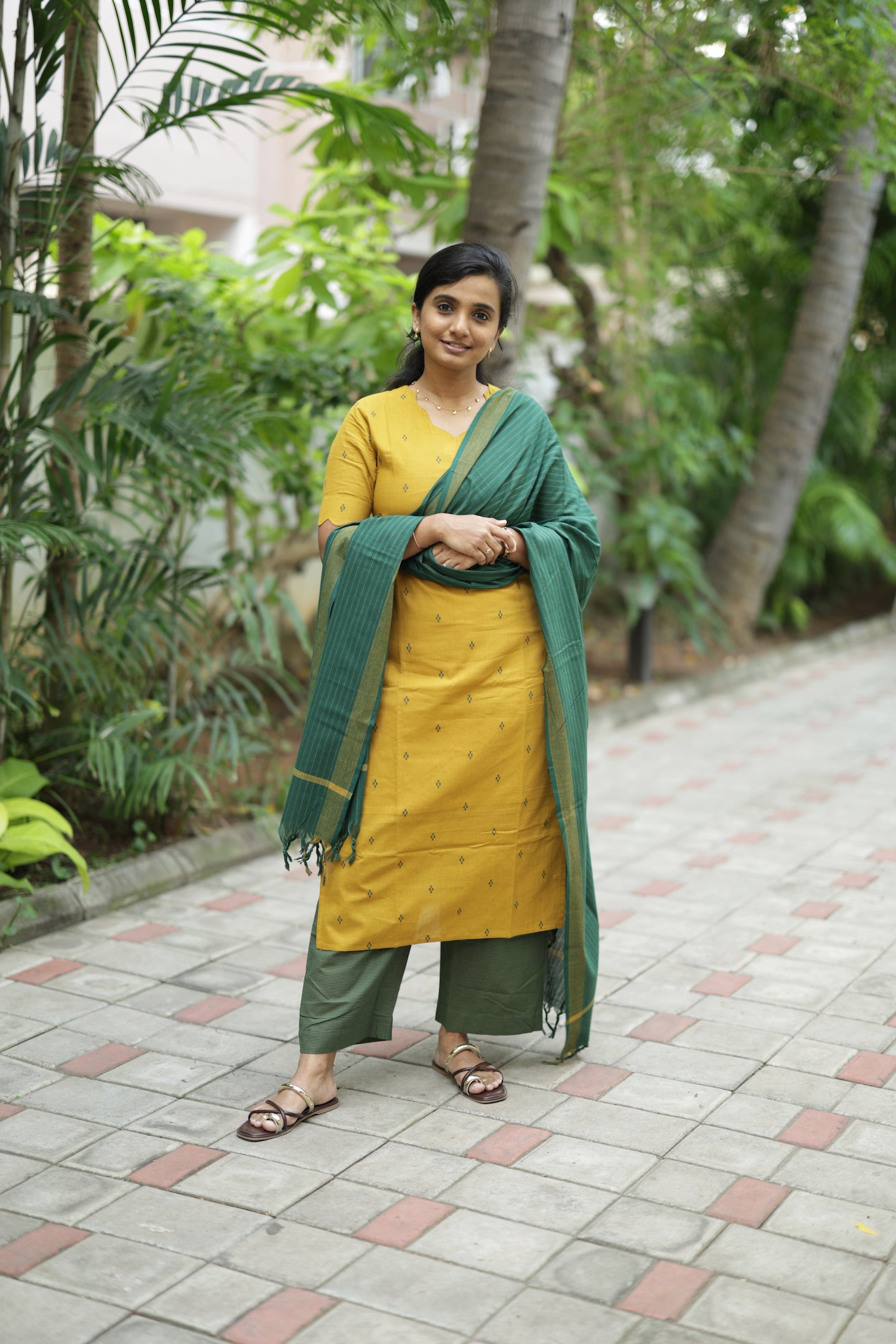 Swarna - Mustard 3pcs Handloom Cotton Salwar Set