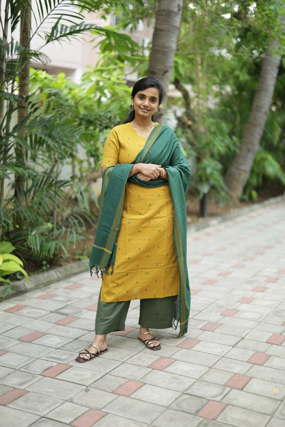 Swarna - Mustard 3pcs Handloom Cotton Salwar Set