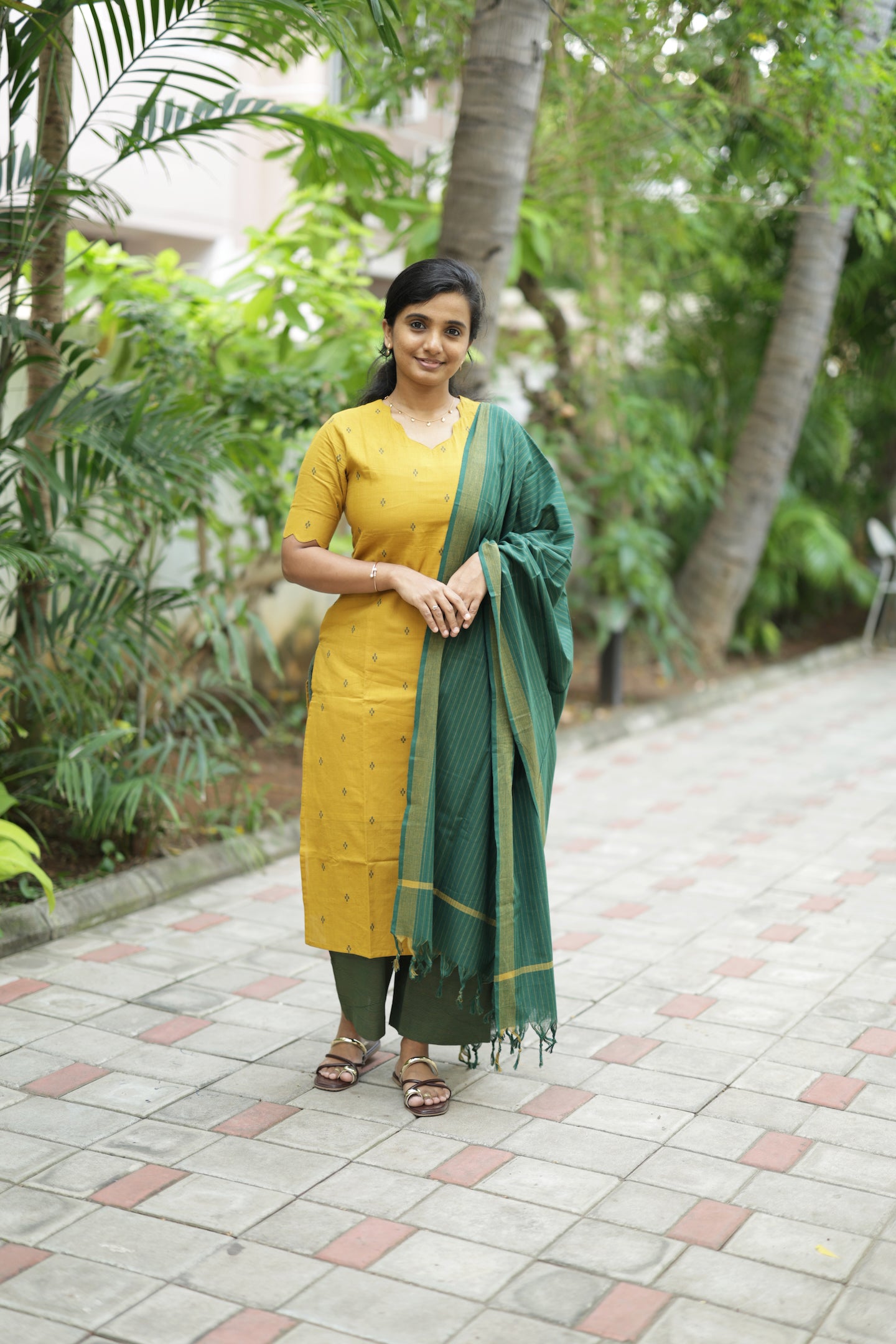 Swarna - Mustard 3pcs Handloom Cotton Salwar Set