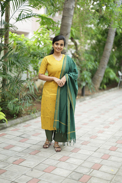 Swarna - Mustard 3pcs Handloom Cotton Salwar Set