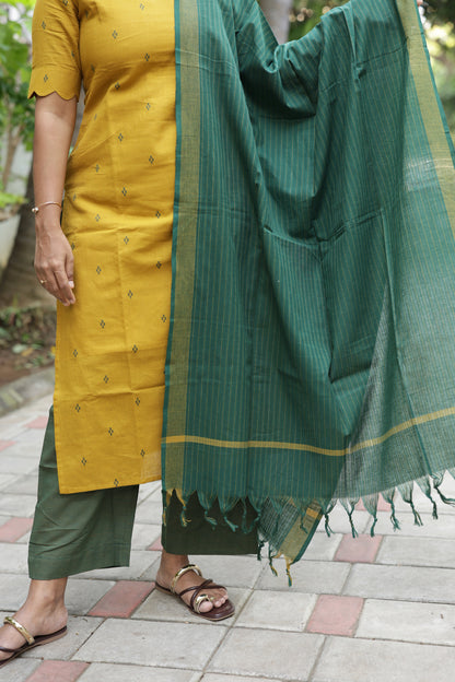 Swarna - Mustard 3pcs Handloom Cotton Salwar Set