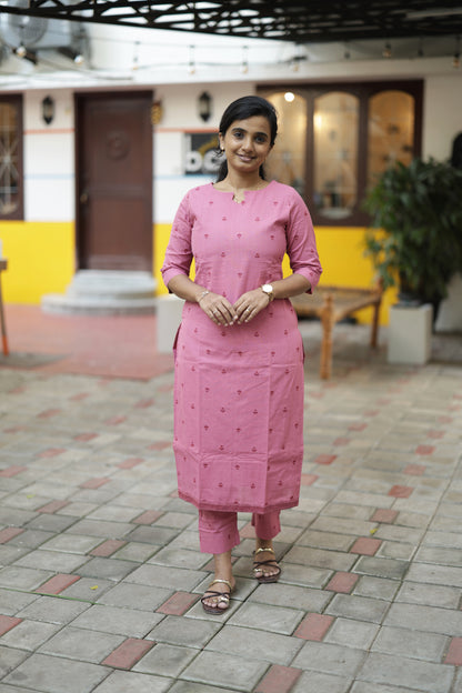 Vidhya - Pink 2pcs Handloom Cotton Salwar Set