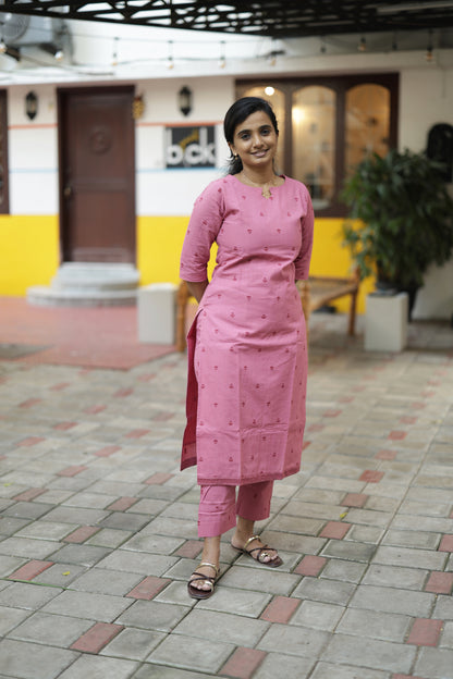 Vidhya - Pink 2pcs Handloom Cotton Salwar Set