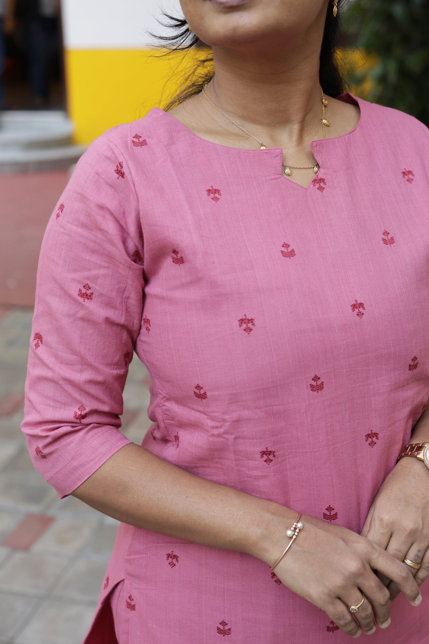 Vidhya - Pink 2pcs Handloom Cotton Salwar Set